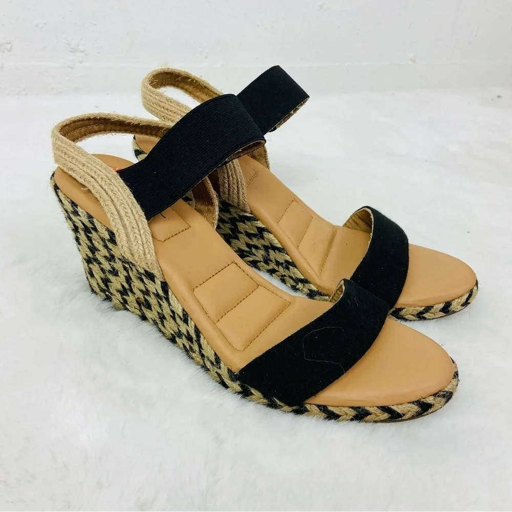 NWOT Me Too Black and Tan Espadrille platform open toe Sandals size 9.5